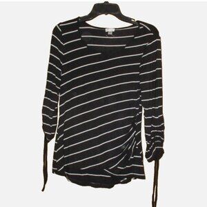 Black & White Striped Top M Adjustable Convertible Sleeve Shirt High Low Hem New